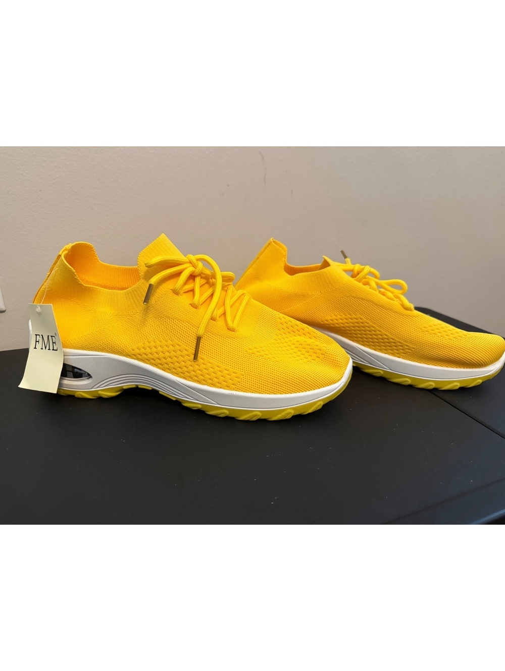 NWT FME Men's Yellow Knit Athletic Sneakers Size 9.5